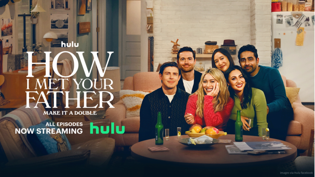 The poster showcases the main cast members of the series- Hilary Duff as Sophie, Chris Lowell as Jesse, Ashley Reyes as Hannah, and Tom Ainsley as Charlie, sitting on a sofa, showcasing the chemistry and dynamic characters of the show.'